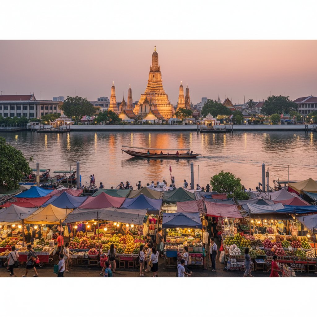 バンコクの寺院と市場
