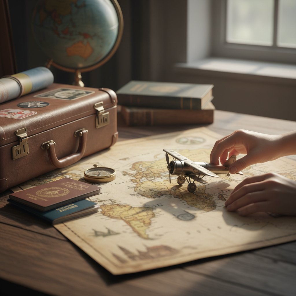 スーツケースと世界地図