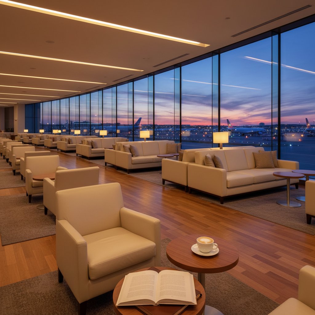 空港ラウンジでリラックス