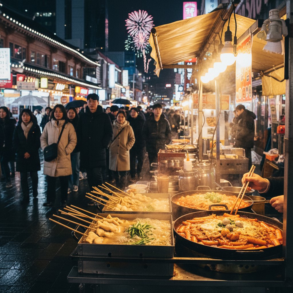 ソウルの夜景と屋台料理