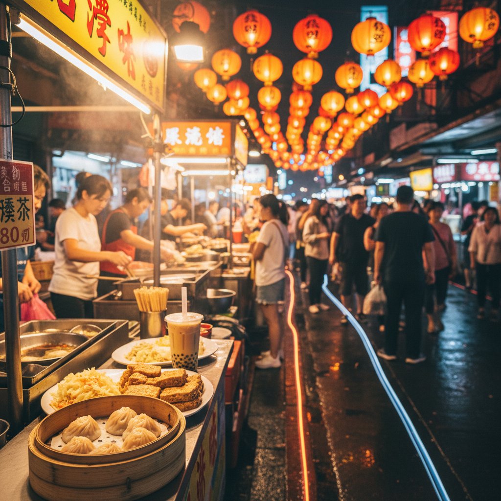 台北の夜市グルメと街並み