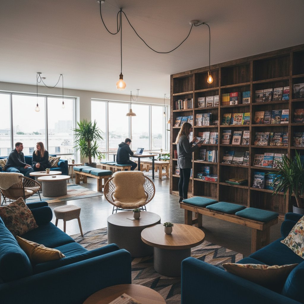 おしゃれなホステルの共有スペース