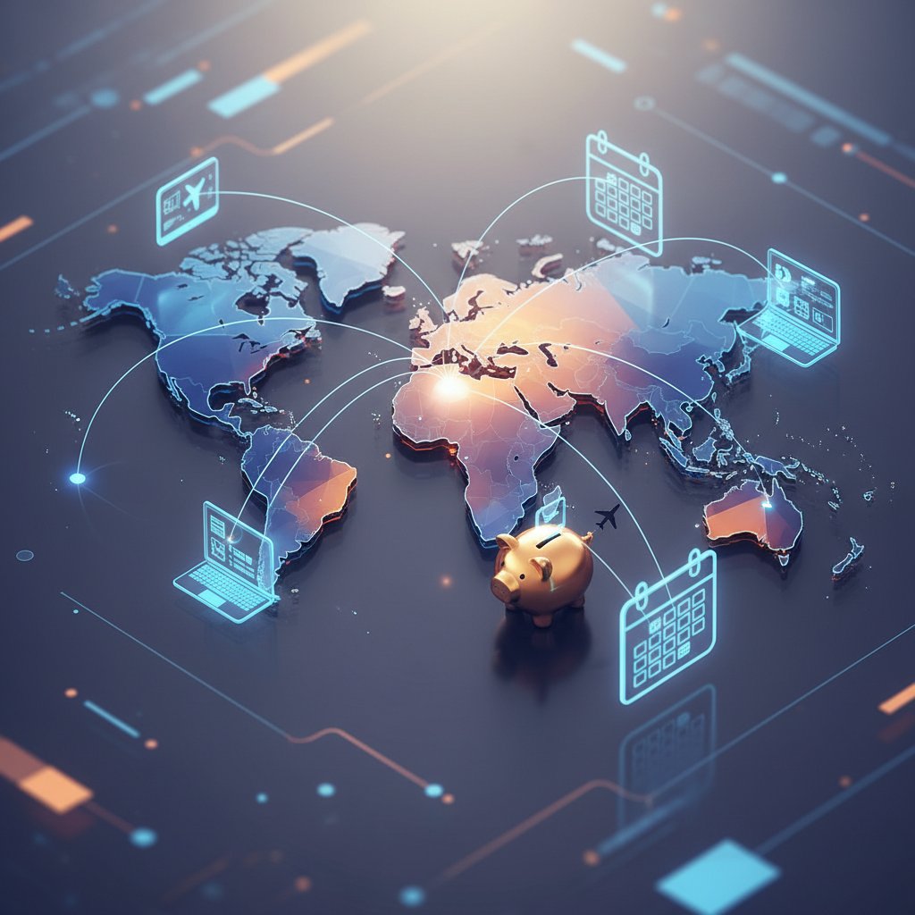 海外旅行予約の最適な時期と場所を示すアイコン