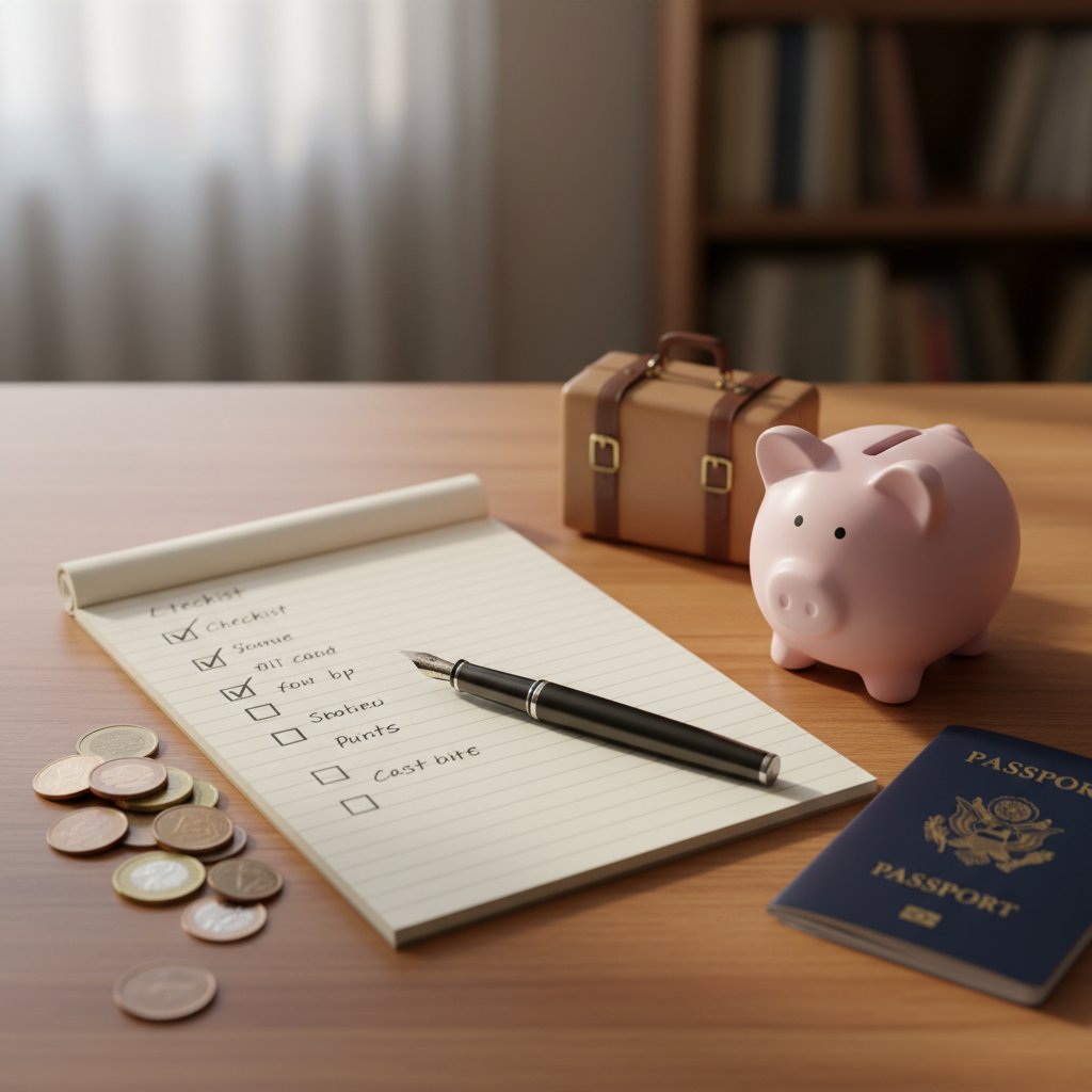 旅行費用を賢く節約するためのチェックリストと貯金箱