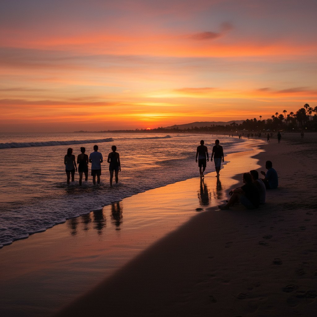 ビーチでリラックスする人々